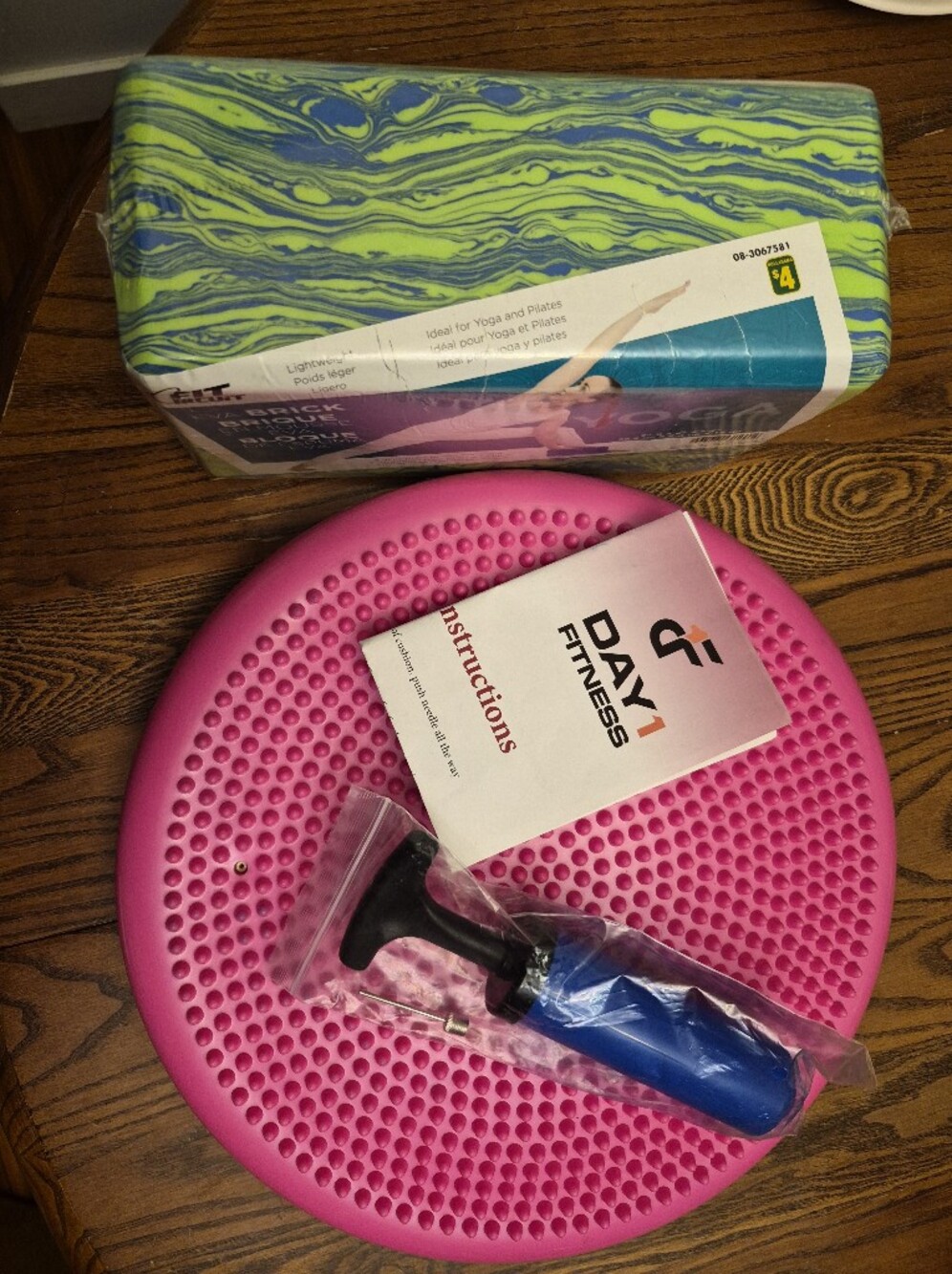 Day 1 Fitness Wobble Cushion Balance Disc with Pump & Yoga Block Bundle